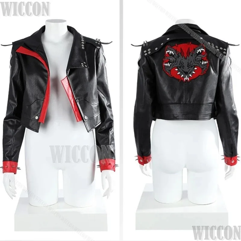 

Vi Anime Arcane LOL Cosplay Costume Black Wig Tattoo Sticker Coat Jacket Women Holloween Roleplay Customizeds;3,k8't,
