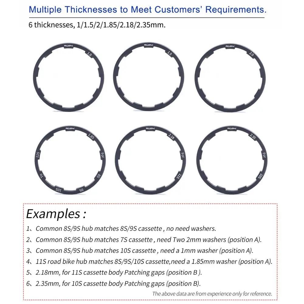 RISK 1/1.5/2/1.85/2.18/2.35mm Bicycle Hub Washer MTB Bottom Bracket Spacers Flywheel Cassette Gasket Road Bike Freehub Washer