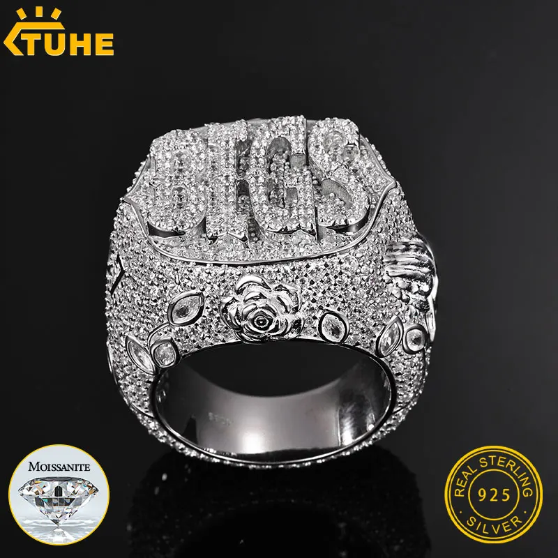 TUHE Unisex Rings Iced Out Luxury Custom Rings VVS1 Moissanite Cross Rings S925 Silver For Men Hip Hop Jewelry