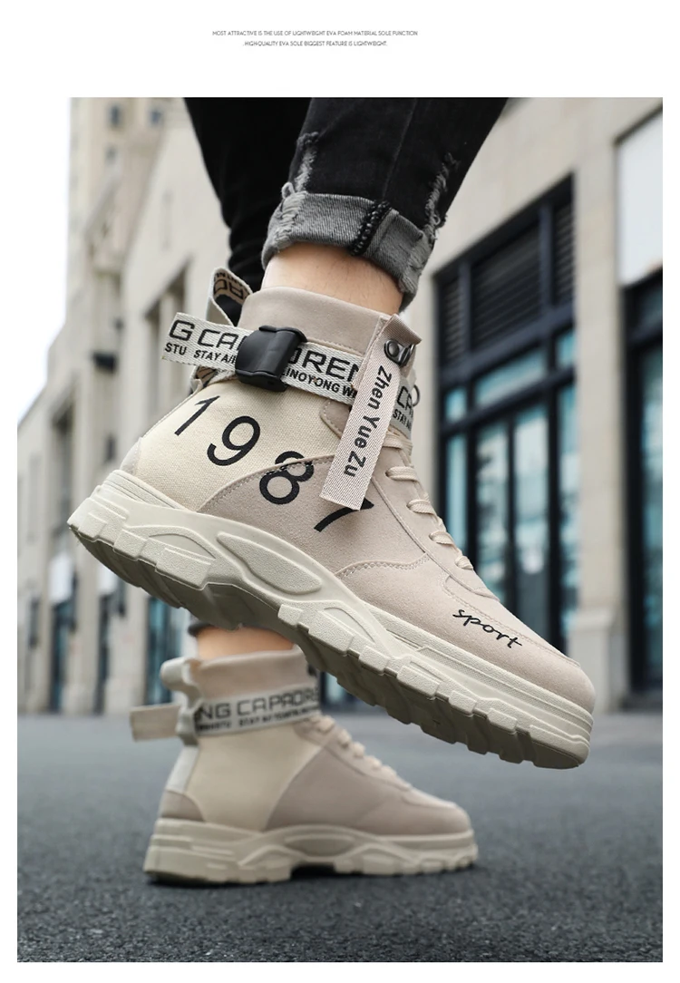 Herren Einfarbige High-Top Modische Vielseitige Outdoor-Wanderschuhe, Bequeme Rutschfeste Freizeitsportstiefel – Detail 2