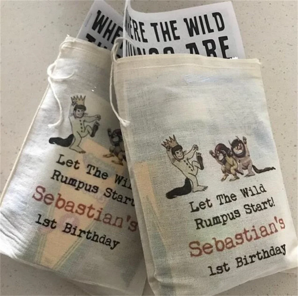 25PCS Wild One Gift Party Favor Bag. Drawstring Birthday Gift Basket Bags Personalized. Cotton