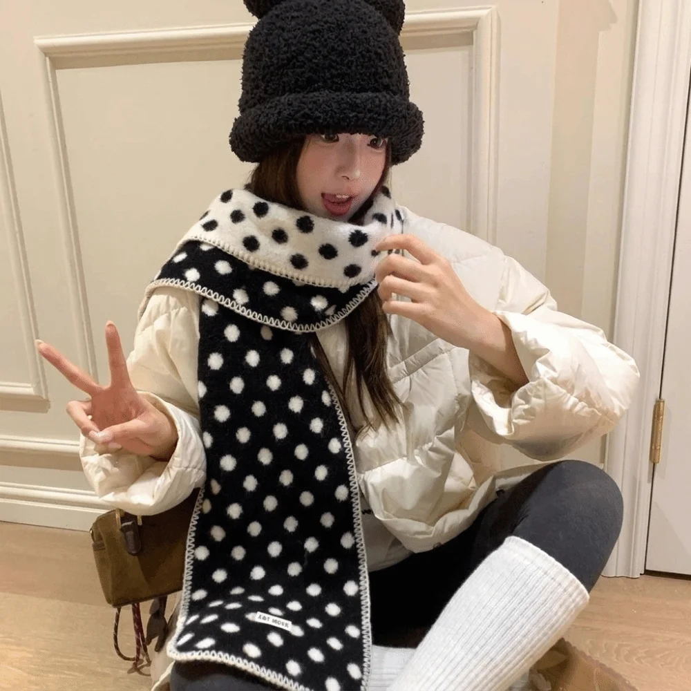 Fashion Color-Block Polka Dot Scarf Korean Style Lightweight Winter Shawl Windproof Double-Sided Neck Warmer Men
