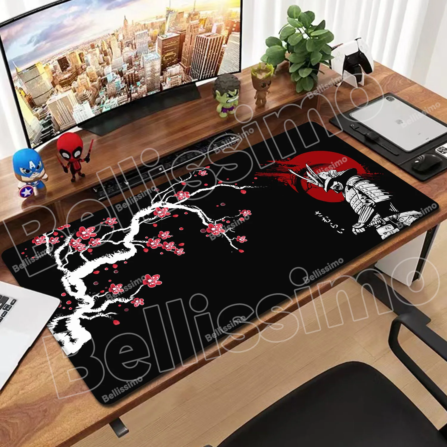 

Moonlight Samurai MousePad Japanese Landscape Table Pad Desk Accessories Gaming Keyboard mats Extended XL Laptop Protective Pads