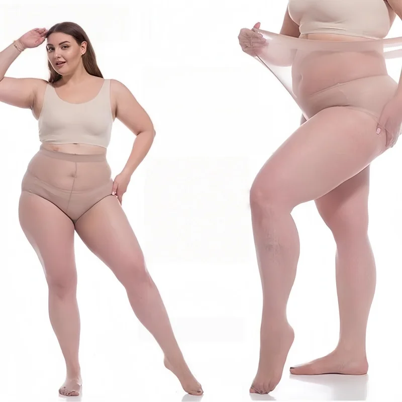 

Plus Size Tights High Waist Anti-Hook Tear Resistant Super Elastic Sheer Nylon Pantyhose Large Stocking up to 110 KG for Women