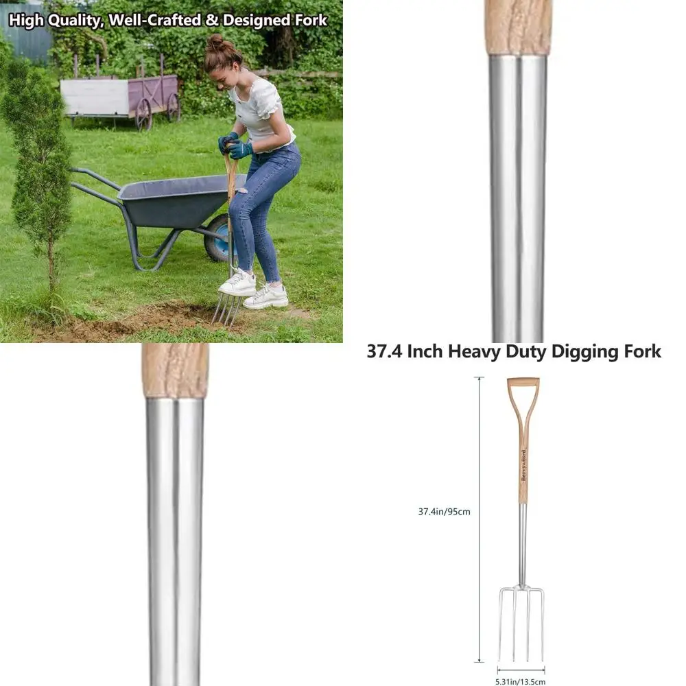 

Stainless Steel 37.4 Garden Fork with Ash Wood Handle for Planting, Digging, and Aeration