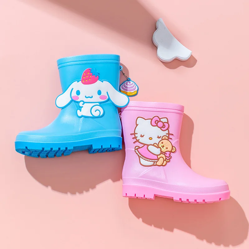 Kawaii Hello Kitty dzieci wysokie gumowe Cartoon Kuromi Cinnamoroll drukuj kalosze Sanrio studenckie przenośne śniegowce dziewczyna prezent