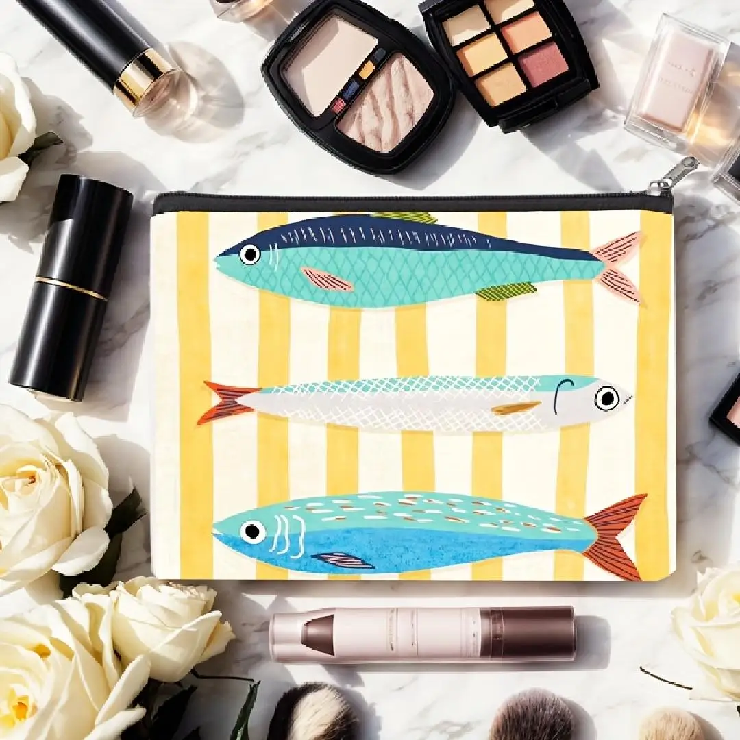 A Yellow and white striped makeup bag-multifunctional zipper pouch, jewelry storage bag, perfect travel zipper small storage bag