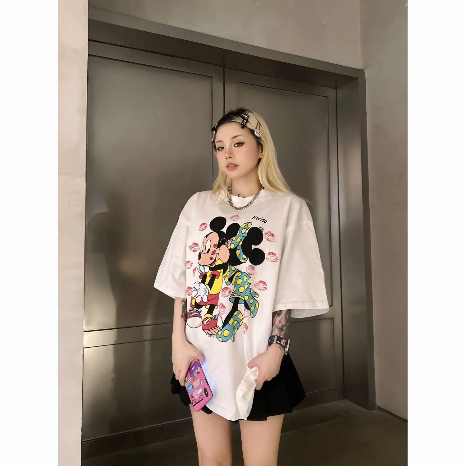 

Новинка 2023 года, семейная модная футболка из чистого хлопка для отдыха в стиле ретро, уличный студенческий стиль, стиль Y2K в стиле Харадзюку