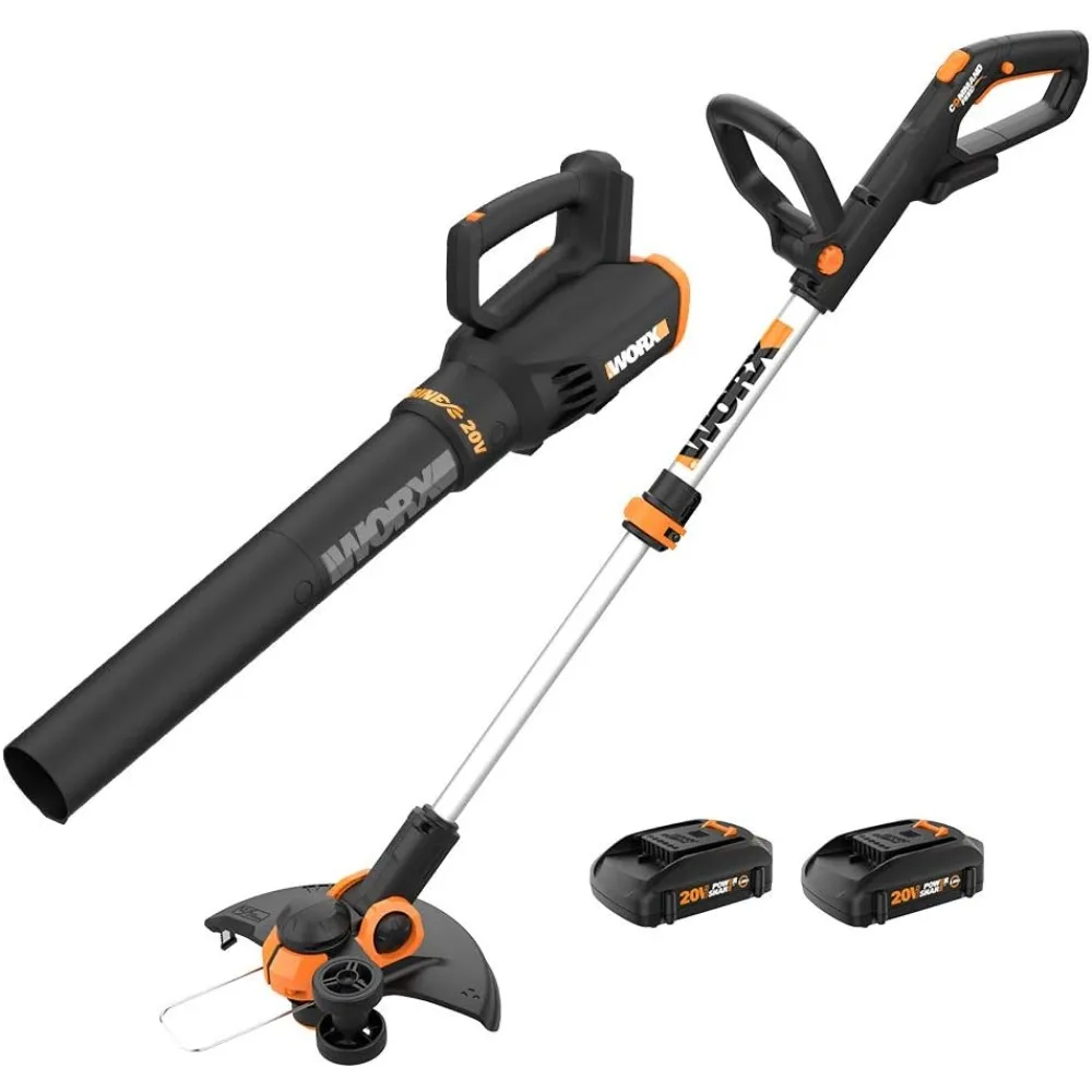 

20V String Trimmer Cordless & Edger 3.0 + Leaf Blower Cordless with Battery and Charger Turbine, Black and Orange