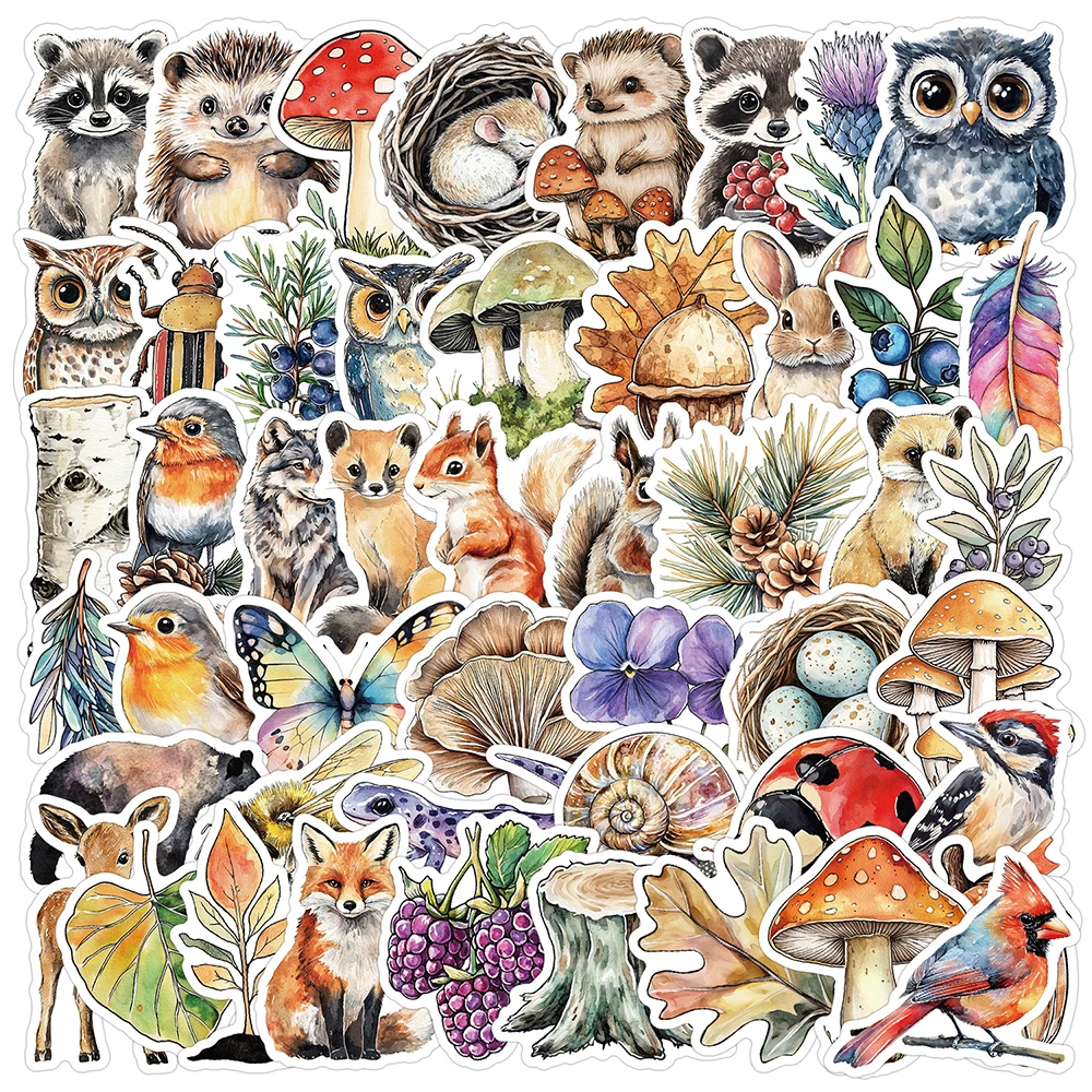 10/30/50/100pcs Retro Cartoon Watercolor Animals Plants Stickers Decals Laptop Phone Suitcase Diary Decoration Sticker Decals