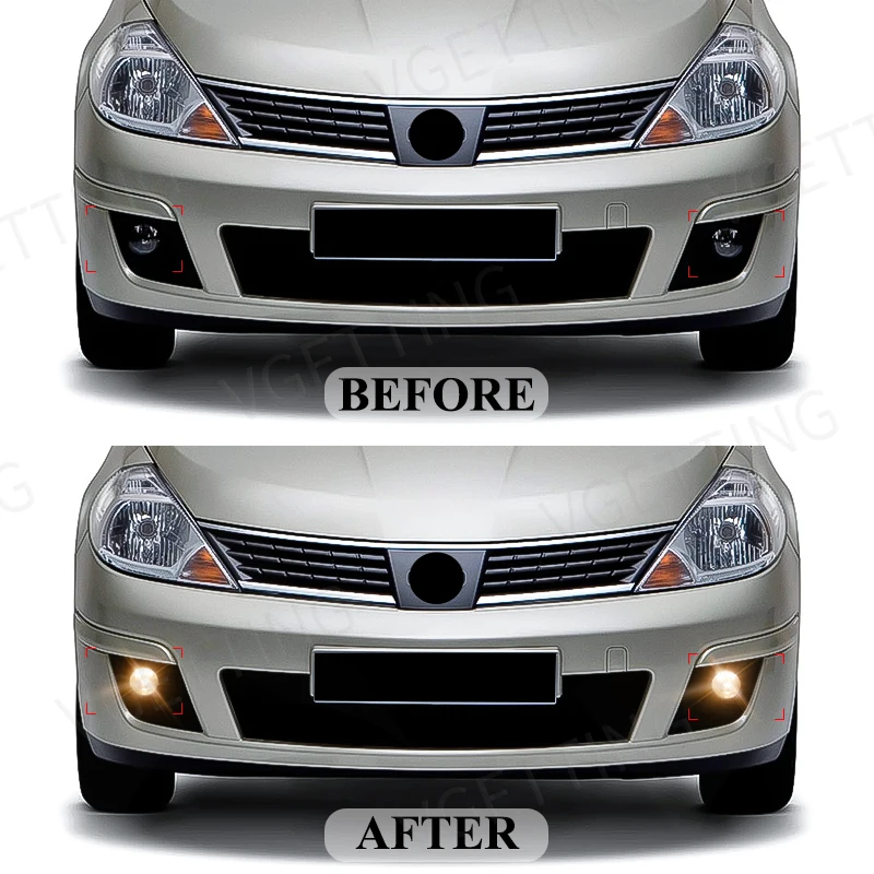 Fog Light For Nissan Tiida 2007 2008 2009 2010 2011 LED Fog Lamp Headlights Cover Hood Frame Car Accessories Left Right 12V