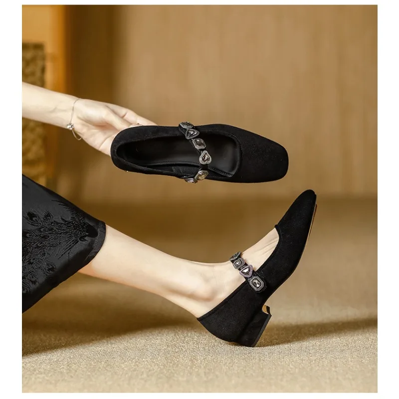 الفرنسية حجر الراين حزام واحد شقة الضحلة افتتاح ماري جين حذاء واحد 2025 نمط جديد صغير ساحة تو كعب منخفض حذاء الباليه #6