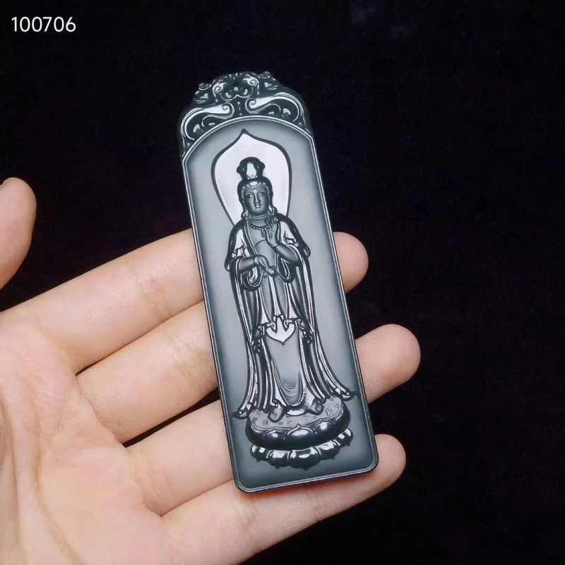 Hetian Sapphire Fine Men's Guardian Goddess Guanyin Bodhisattva Jade Pendant