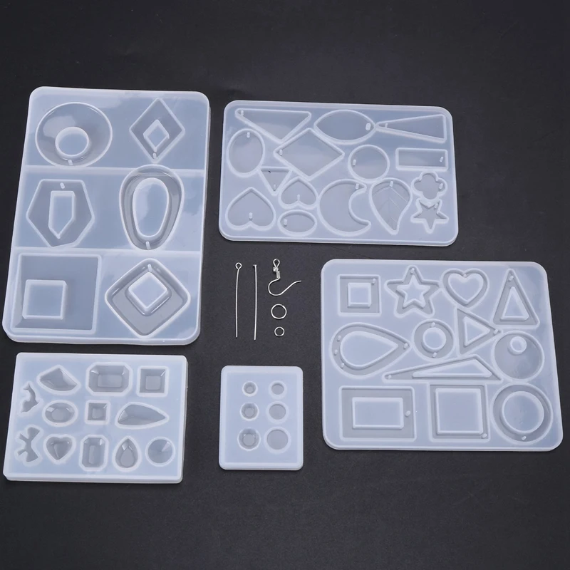 Earring Resin Molds, Stud Earring Jewelry Epoxy Resin Silicone Molds Include Droppers, Stirrers, Earring Hooks, Jump Rings, Eye