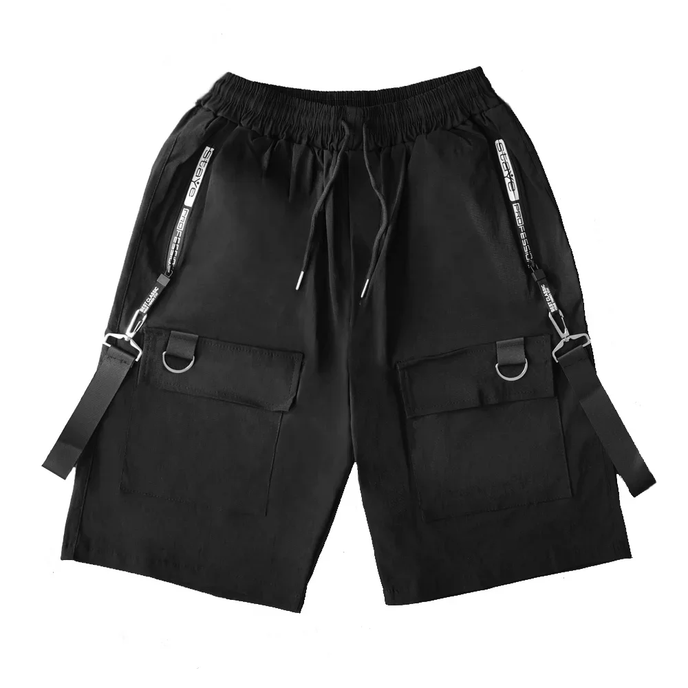 Japanese Harajuku Men Shorts Techwear Summer Fashion Streetwear Cargo Shorts for Men Joggers Ribbons Design Sport Baggy Clothes