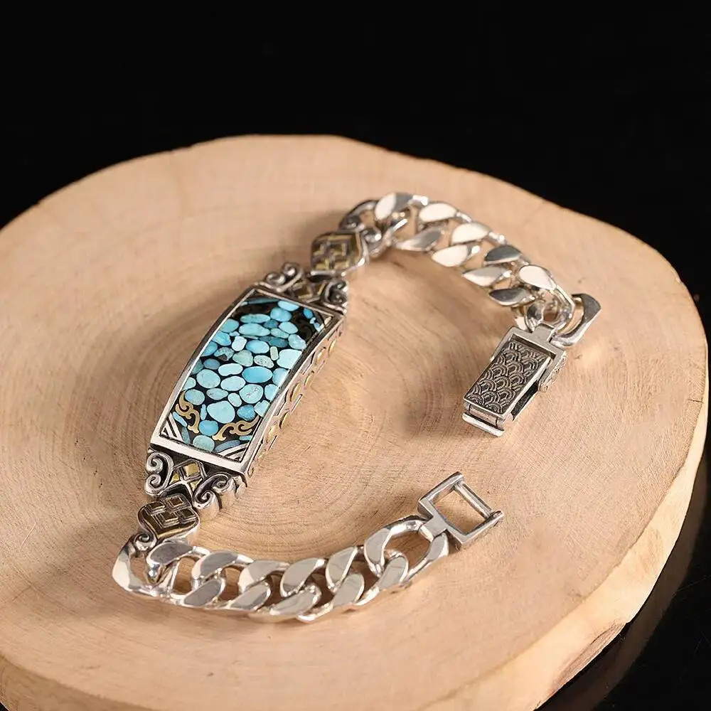 

Real 925 Sterling Silver Cuban Chain Link Men's Cuff Bracelets 18.5CM Hiphop Punk Chunky Trendy Bracelets Personalized Gift Male