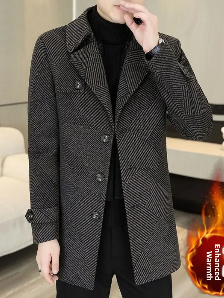 

Мужское демисезонное пальто класса люкс из хлопка средней длины для повседневной носки и делового стиля, теплое и модное