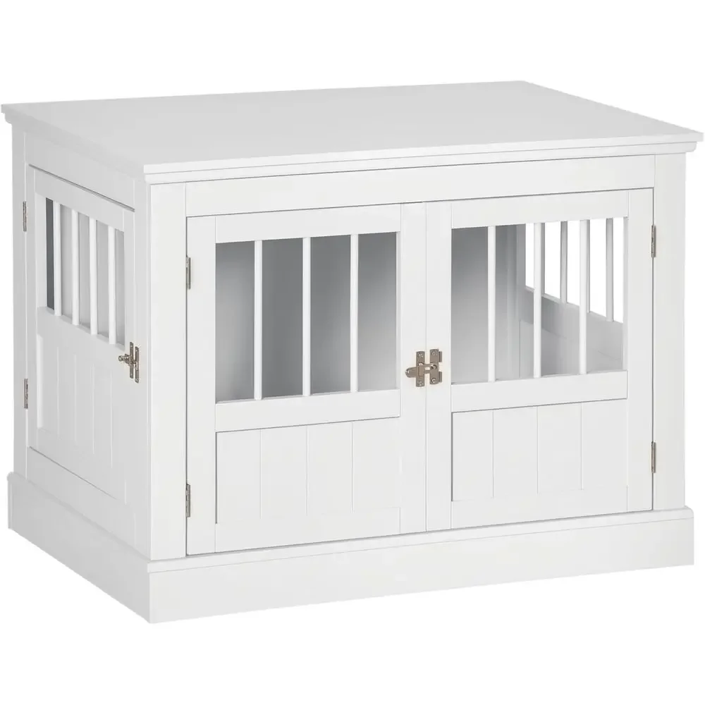 

Деревянный стол-клетка для собак с тремя дверцами, мебель для дома для маленьких собак, белый цвет