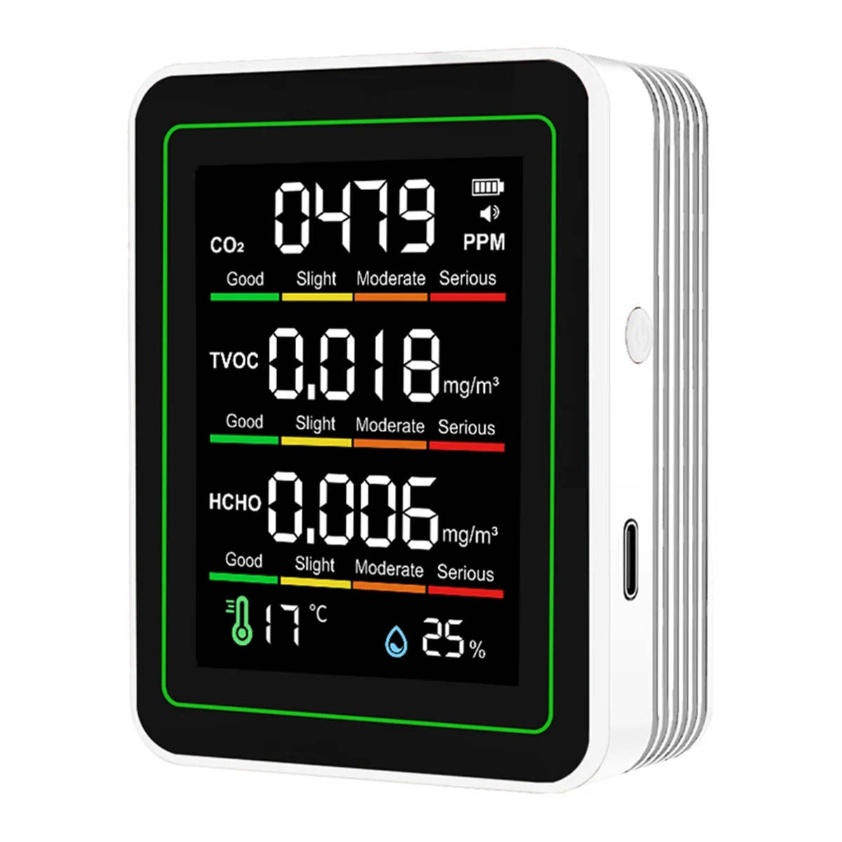 

A002 Indoor Air Quality Monitor,CO2 Monitor/Temperature/Formaldehyde Detector TVOC for Rooms,Grow Tents with Bracket White