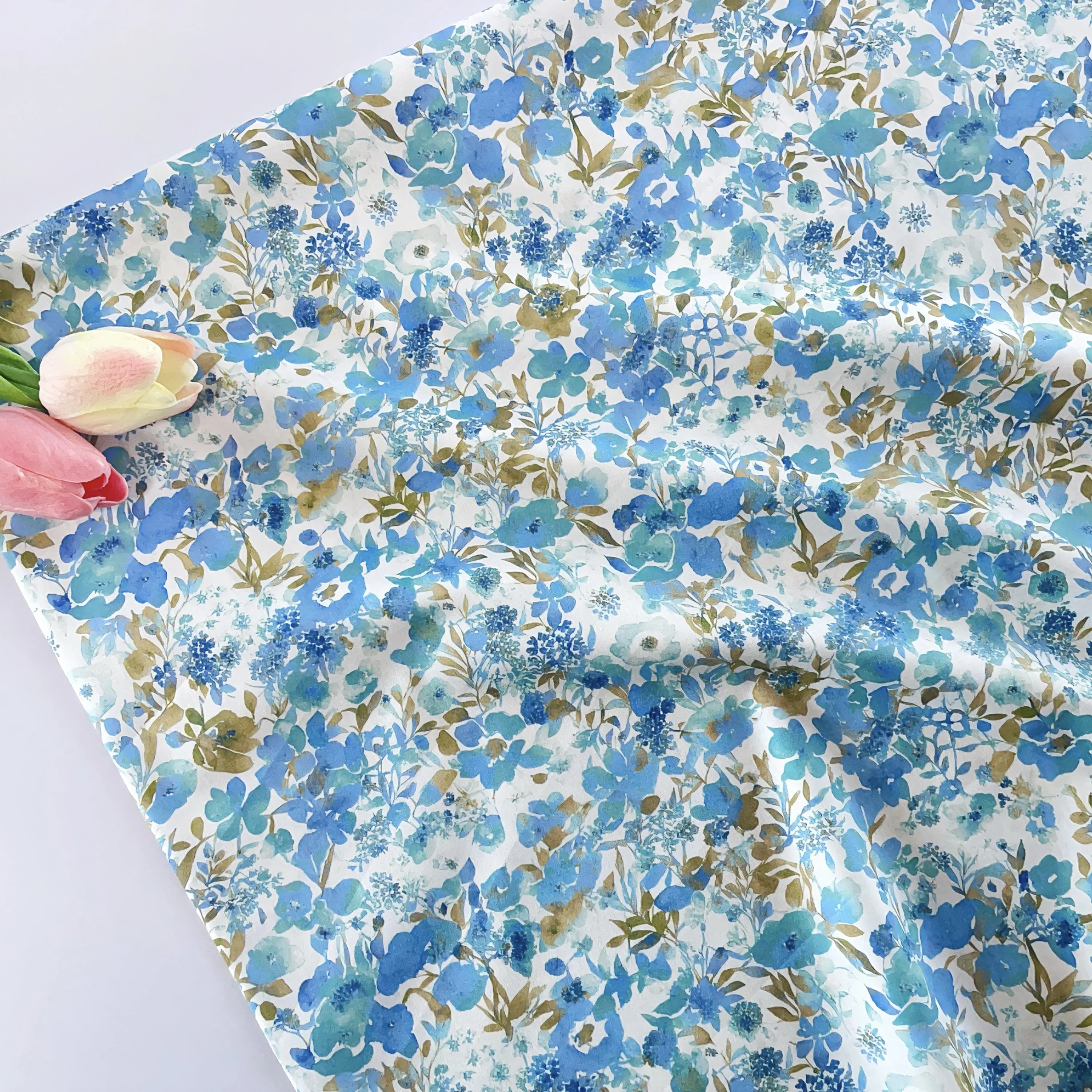 145x50 cm100% tessuto di cotone blu oro stampa floreale fresco ed elegante ideale per sartoria decorazioni per la casa tovaglie fai da te progetti