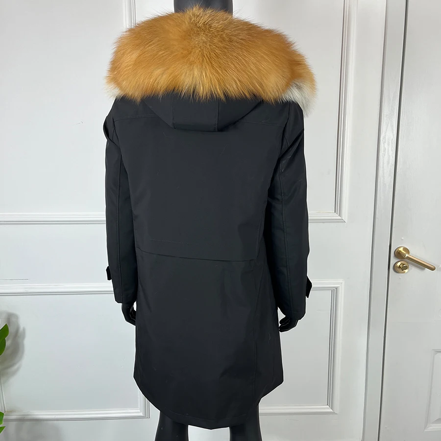 Men's Winter Coats With Fox Fur Hooded Real Muskrat Fur Lining Parka Warm 2024 Fur Jacket New Outerwear