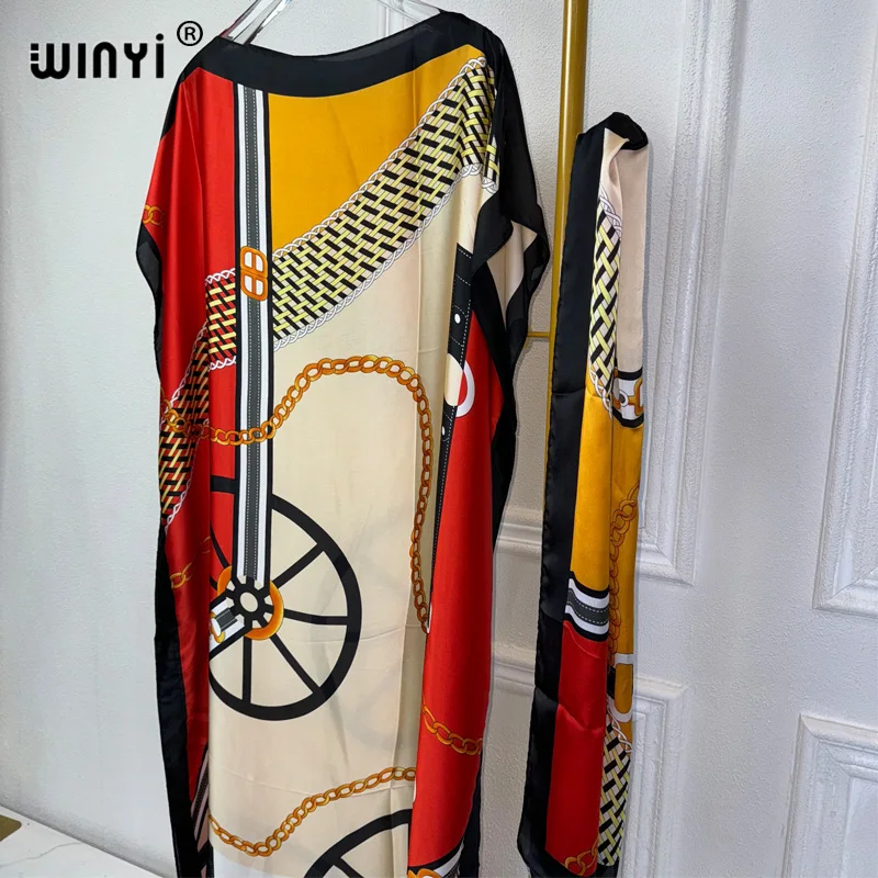 WINYI 2024 sukienki afrykańskie dla kobiet na lato nadruk w stylu Boho sukienki Kaftan luźna moda Streetwear abaya muzułmańska kobieta dubai