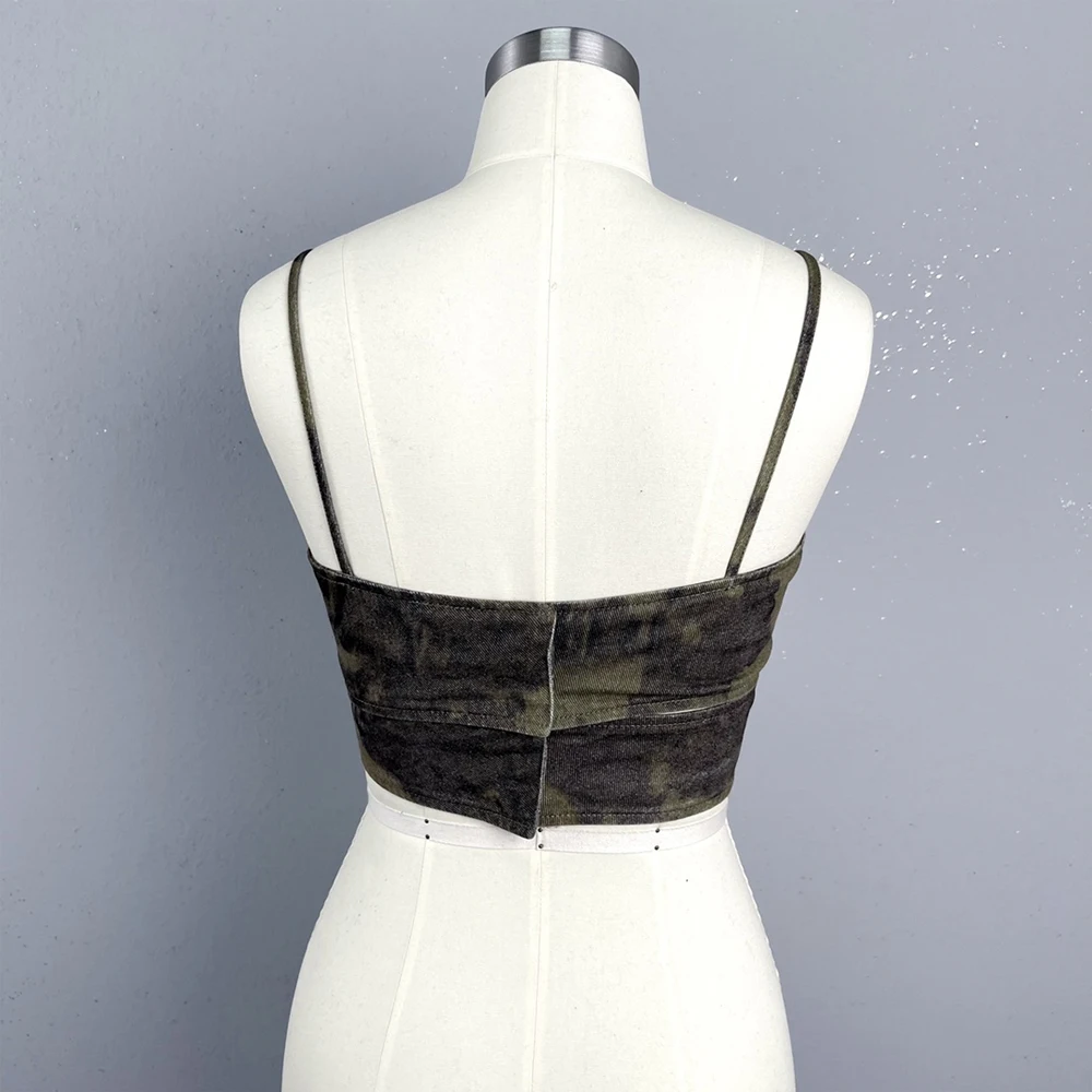 2024 Spring / Summer New Women Tank Top Y2k Camouflage Print Cross Design Fashion Commuter Hundred Cotton Camisole Tops