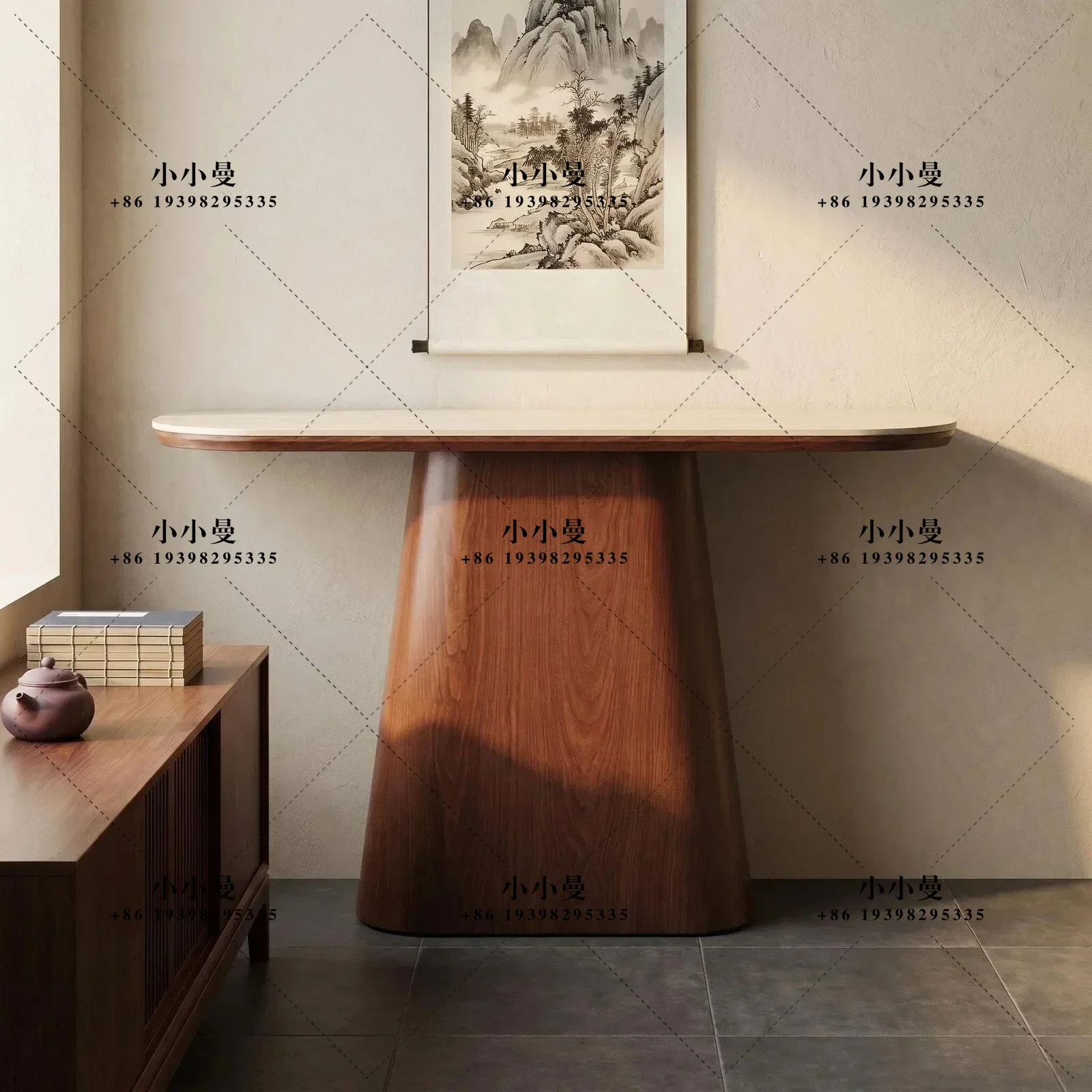 Travertine slate wabi-sabi wind carbon entrance corridor against the wall ultra-narrow long table