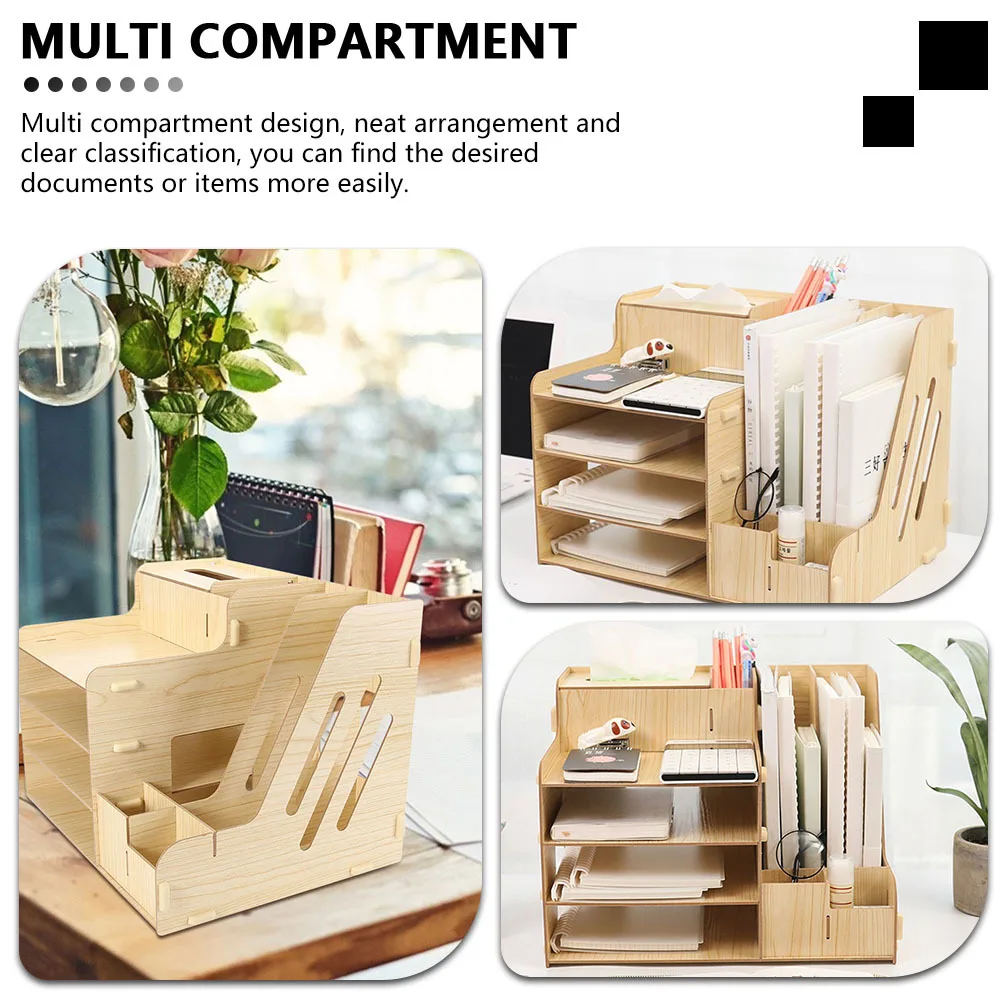 Drawer Style Wooden File Storage Rack Multi Compartment Desktop Organizer for Bills Documents Sundries Heavy Duty Document