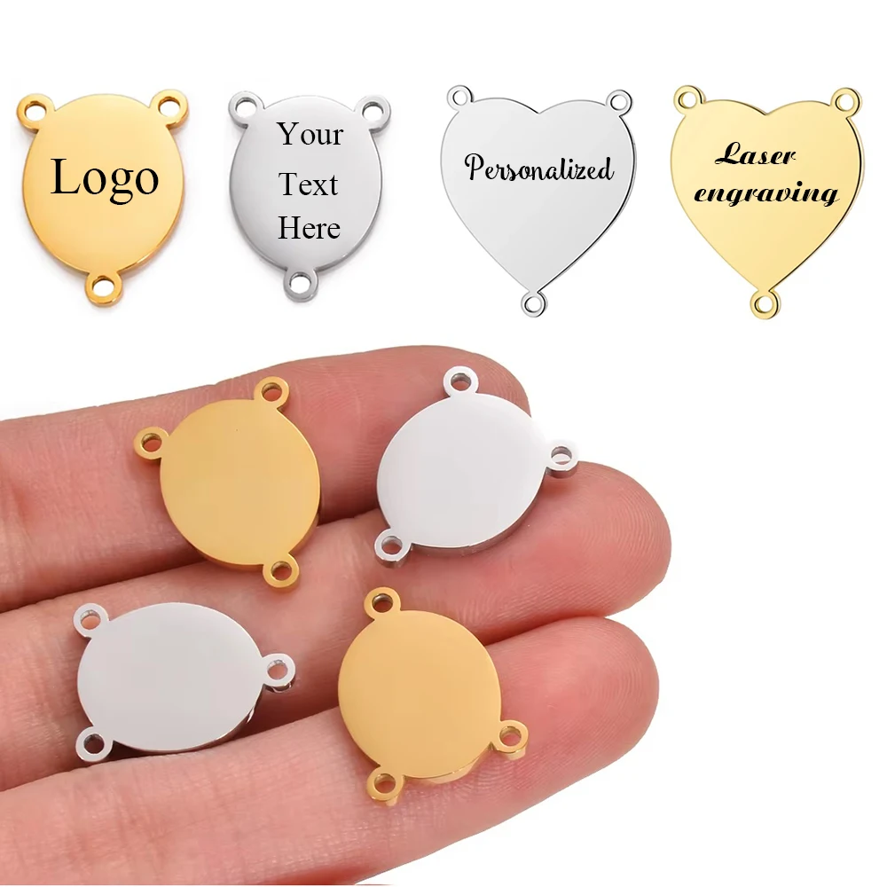 Breloques promenales en Acier Inoxydable à 3 Trous, Pendentif en Forme de Cœur, pour Bricolage, Collier, Bracelet, Bijoux, Logo Personnalisé, Nom, 10 Pièces