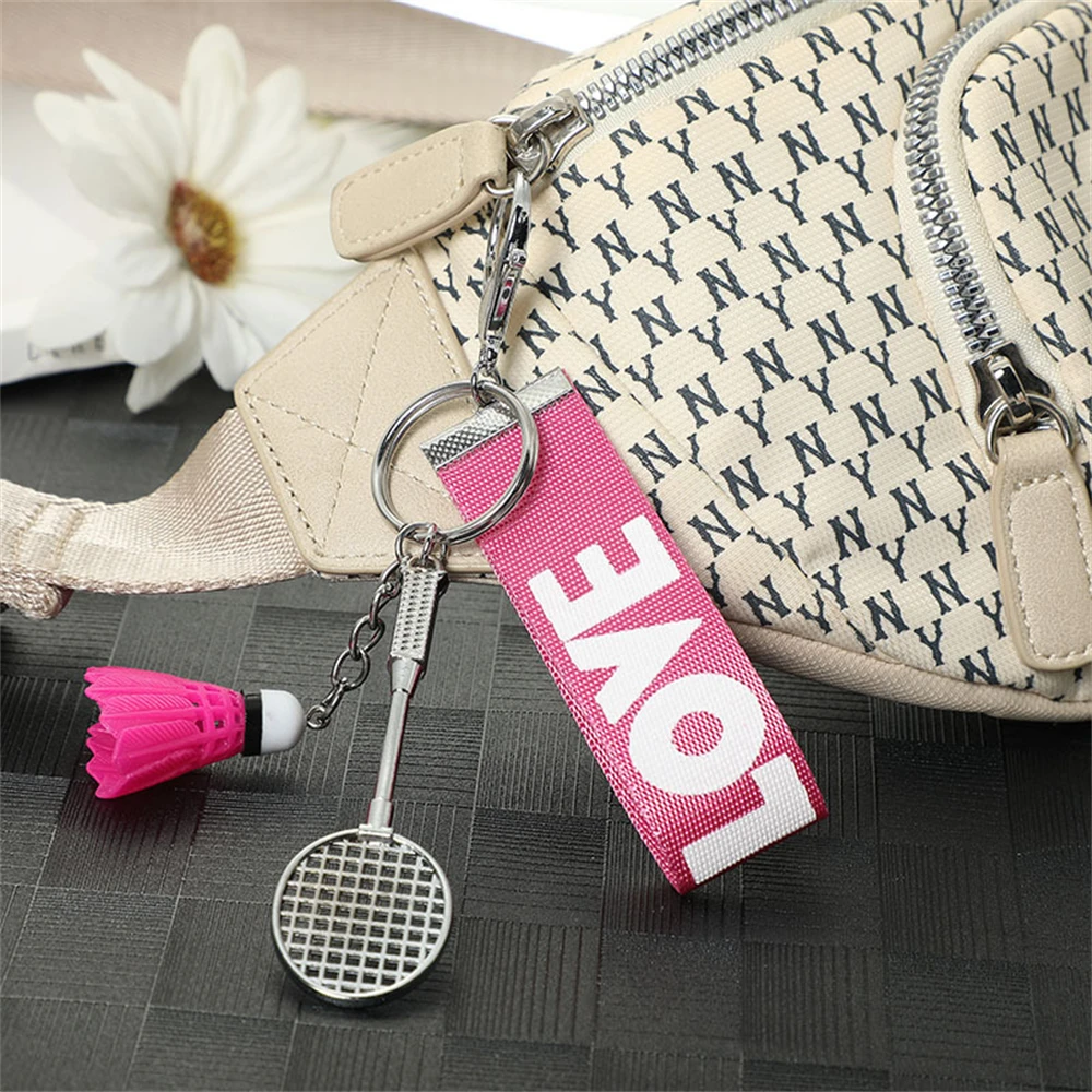 Trendy Badminton Keychain Colorful Ball Racket Pendant Keyring Men Women Backpack Charm Sports Fans Souvenir Gift Accessories