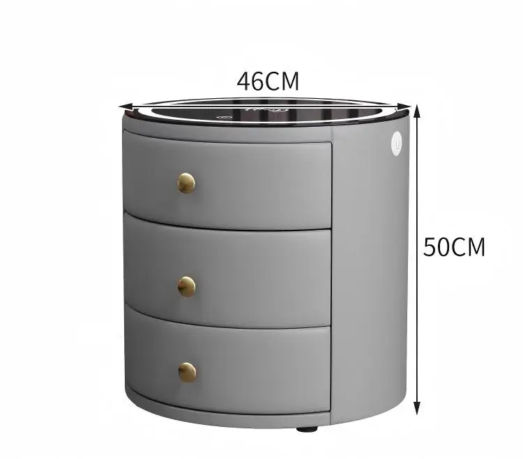 Round Smart Bedside Table with USB Drawer Wireless Room Soft Bag Locker