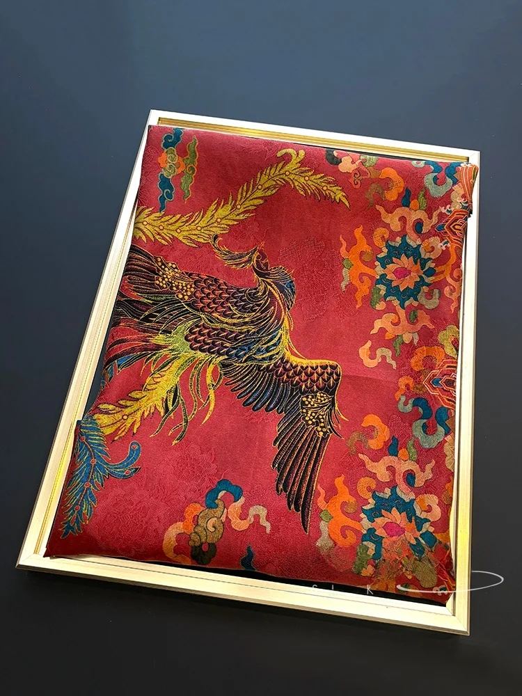 赤雲シルクスカーフ-龍鳳パターン-エスニックスタイル-小さな正方形スカーフ-女性用-52cm-長さ-幅-春秋冬用