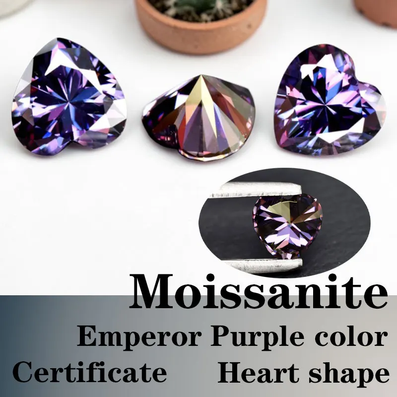 

Moissanite Heart Cut VVS1 Synthetic Gemstone Emperor Purple Color with Certificate Wholesale
