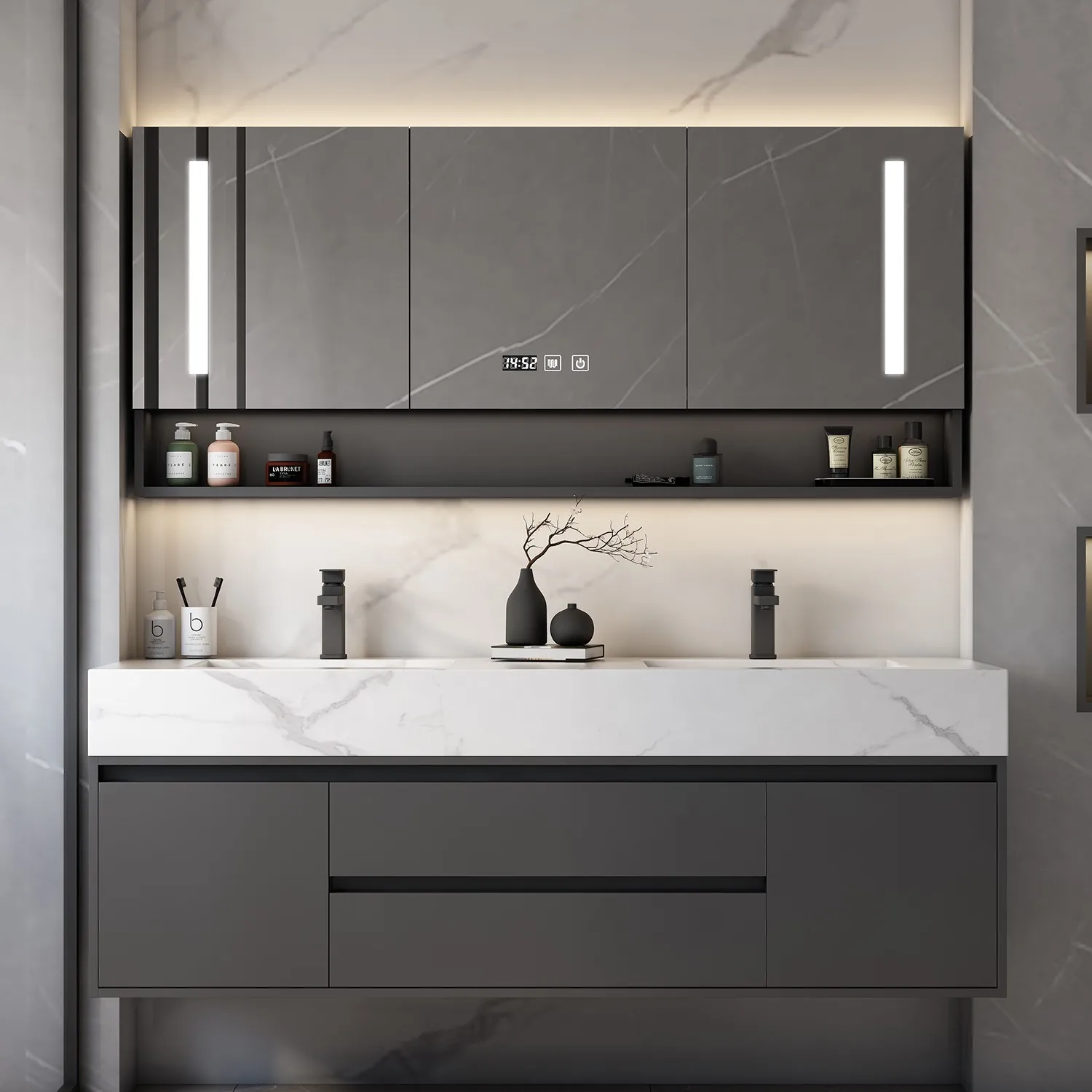 Modern luxury rock seamless ceramic basin bathroom cabinets combined into one basin washbasin bathroom washstand