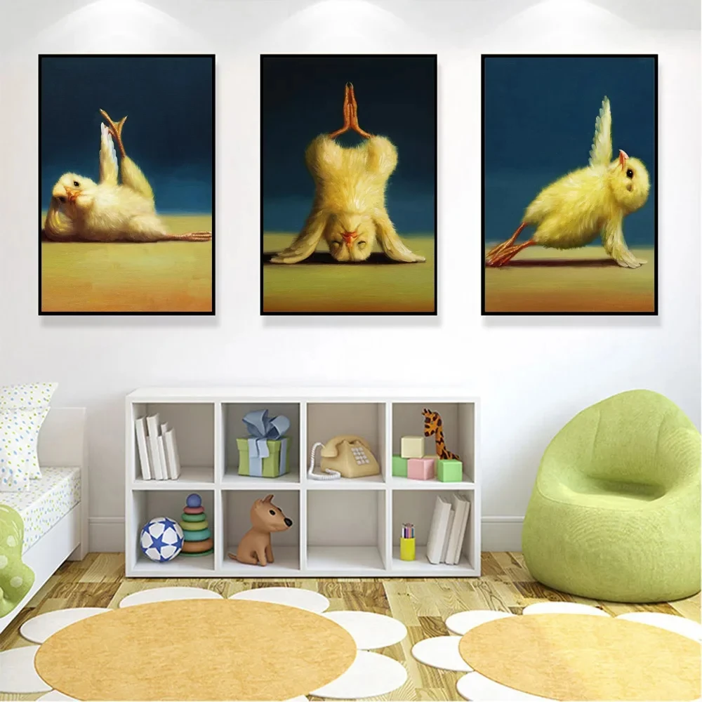 

Interesting Animal Sports Poster Cute Yoga Chicken Aerobic Exercise Poses Canvas Painting Prints Gym Decor Picture