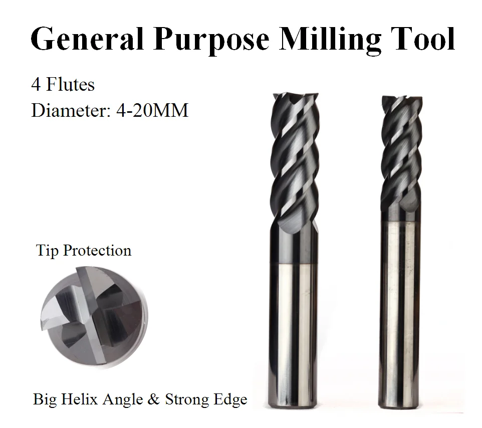 

Helical Angle Milling Cutters C445 Stainless/Alloy Steel Tip Protection for General Machining End Mills