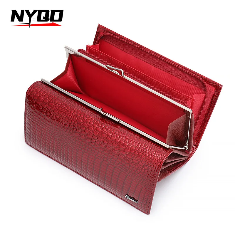 

Women Genuine Leather Long Wallet Cow Leather Female Purse Luxury Brand Women's Leather Wallets Alligator Pattern Ladies Purses