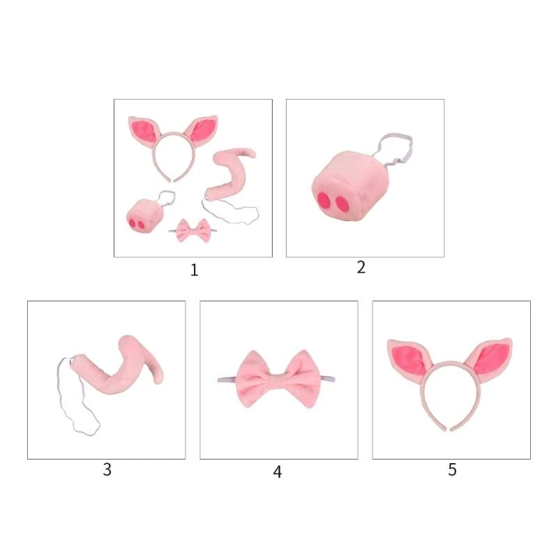 5ASD 1/4PCS Kids Animal Awank Costume مجموعة أذني خنزير وردي