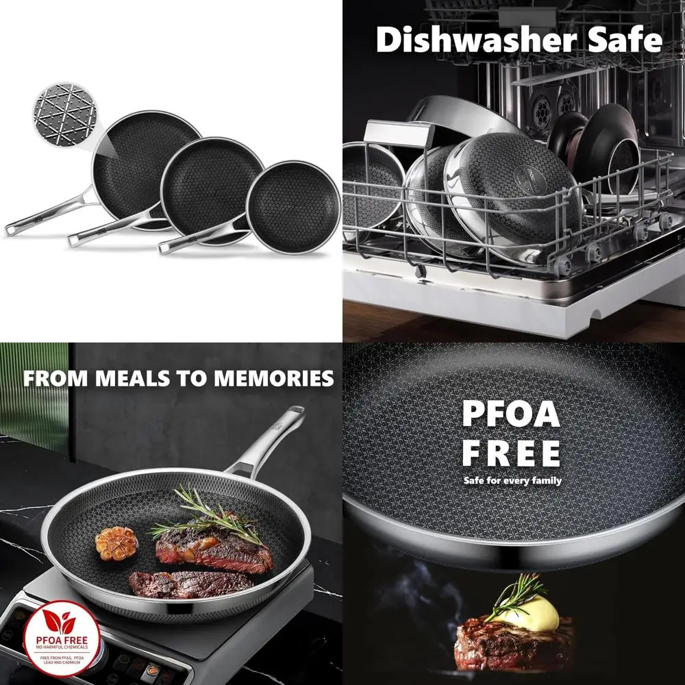 

Nonstick Hybrid Cookware Set - 8, 10, and 12 Inch Pans, PFOA-Free, Dishwasher and Oven Safe, Ideal for Healthy Cooking