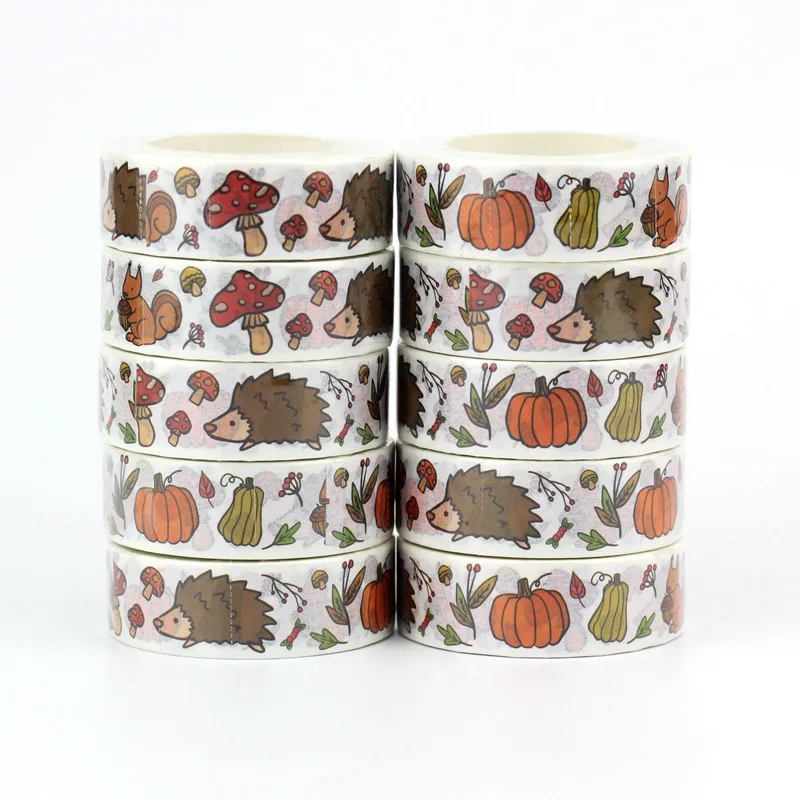 

NEW 10pcs/Lot Decorative Pumpkin Squirrel Pine Cone Mushroom Hedgehog Paper Washi Tapes Journal Adhesive Masking Tape Papeleria