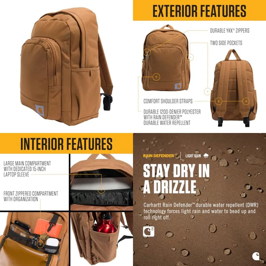 

25L Classic Laptop Backpack, Durable Water-Resistant Pack W/ 15" Laptop Sleeve and Multiple Organizational Compartments, Brown