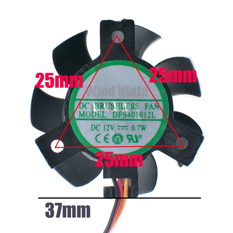 DFS401012L Diameter 37mm hole pitch 25x25x25mm DC12V 0.7W 3pin Cooling fan for soft router industrial computer CPU