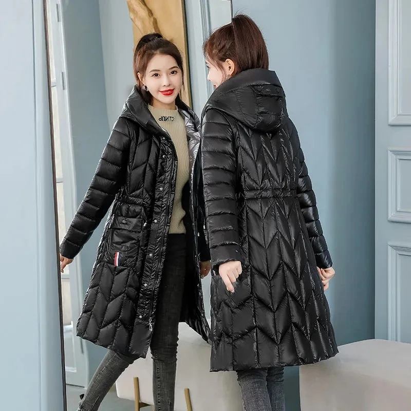 Down Cotton Jacket Women 2023 New Korean Fashion All-match Casual Padded Coat Female Hooded Large Size Long Autumn Winter Parkas