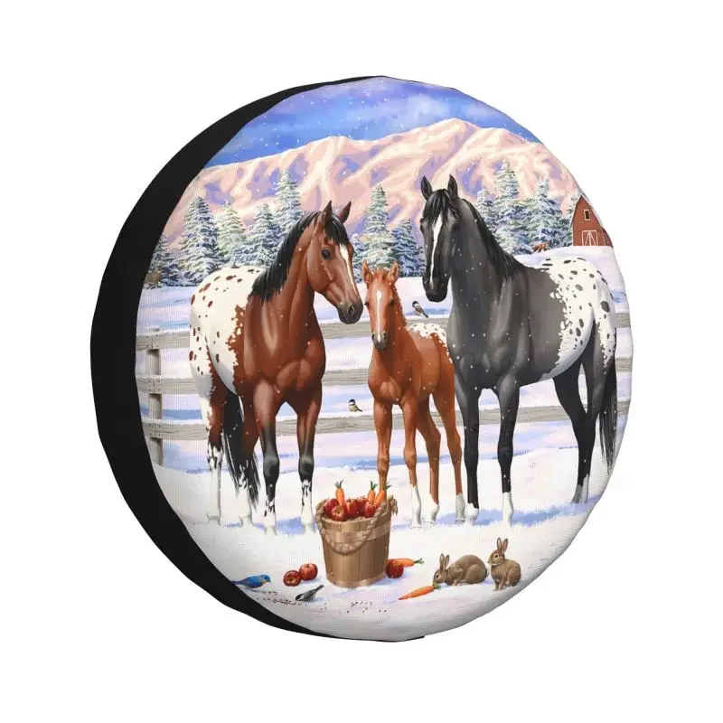 Custom Appaloosa Horses In Winter Spare Tire Cover for Prado Pajero Jeep Farmhouse Animal 4WD 4x4 RV Car Wheel Protectors