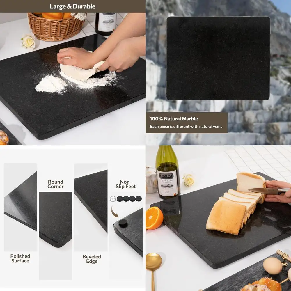 

16x20 Inch Natural Black Granite Cutting Board with Anti-Slip Base for Kitchen Use