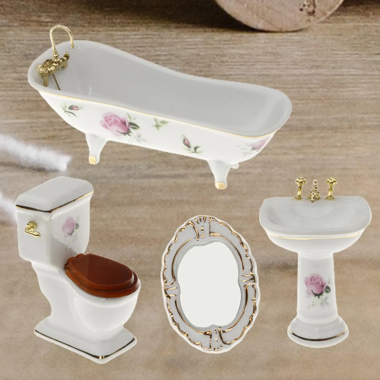 Bathroom Decor Floral Toilet Bathroom Set Dollhouse Miniature 1:12 # 5