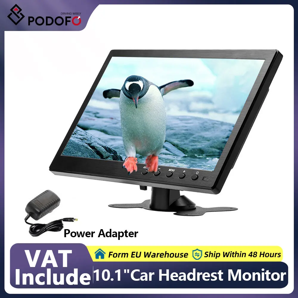 Podofo 10.1 Cal Car HDMI Monitor With VGA To TV Computer Color LCD TV Screen For Reverse Camera Home Alarm System For Monitoring