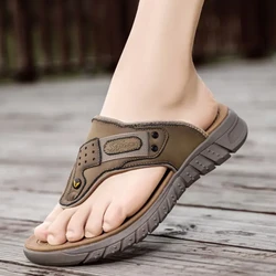 Men Retro Flip Flops Casual Non-slip Lightweight Soft Sole Comfortable Sandals Round Head Thick Bottom Walking Shoes