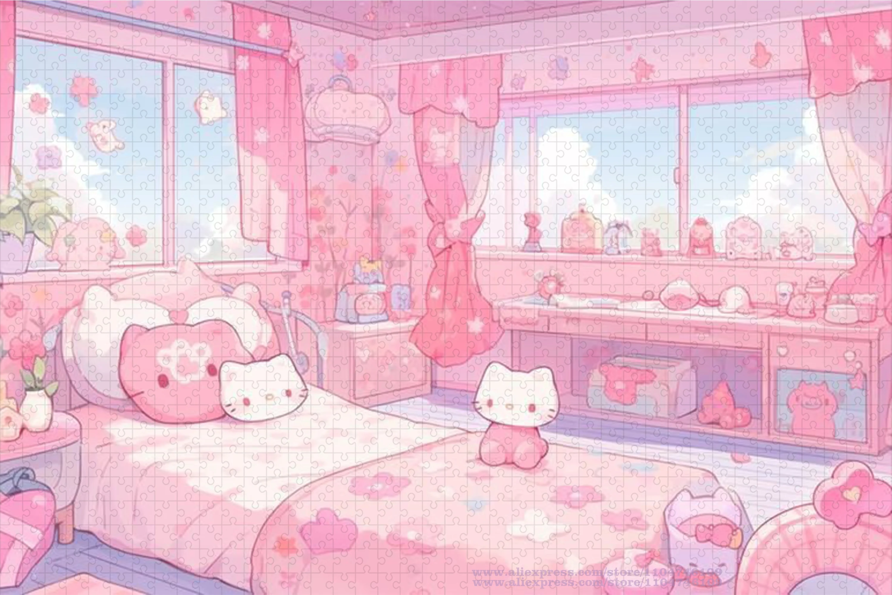 Sanrio Hello Kitty Puzzle, 108/200/300/500/1000/1500 Teile, Intelligenz-Puzzles für Kinder und Erwachsene, Unisex-Puzzle, Geschenk mit Box